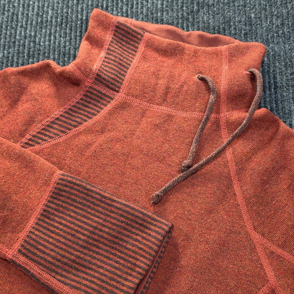 prAna Pullover Sweater Womens XS Orange Excellent Wool Blend Striped Funnel Neck